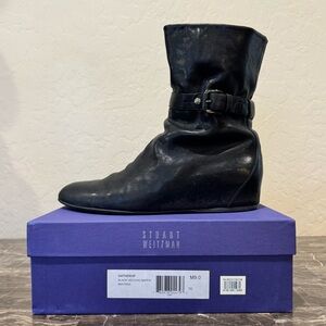 Stuart Weitzman Gatherup Black Leather Wedge Boots
